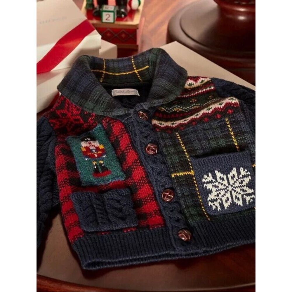 NWT Ralph Lauren Boys Patchwork Cable Knit Cardigan. Holiday Christmas - Picture 6 of 11